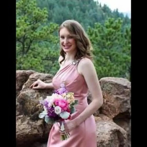 David's Bridal Pink One Shoulder Bridesmaid Dress Size 4 - Picture 12 of 12